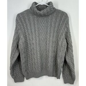Wainscott Chunky Cable Knit Turtleneck Sweater Gray 100% Cotton L